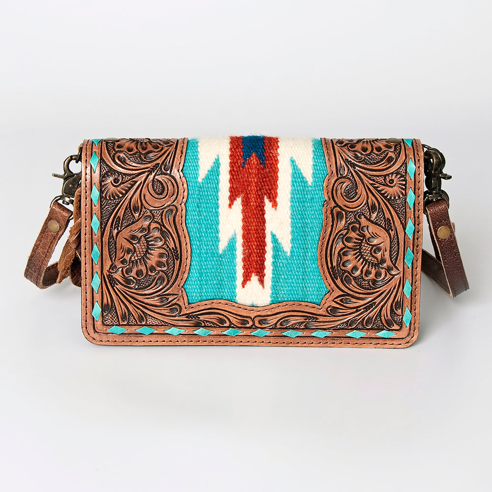 American Darling Small Cross body Bag for Women, Hand Tooled Floral Leather, Woven Saddle Blanket, Genuine Leather Purse