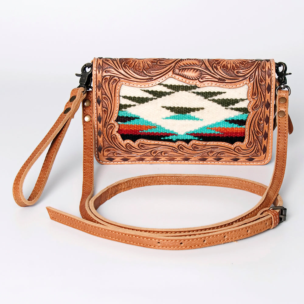 American Darling Small Cross body Bag for Women, Hand Tooled Floral Leather, Woven Saddle Blanket, Genuine Leather Purse
