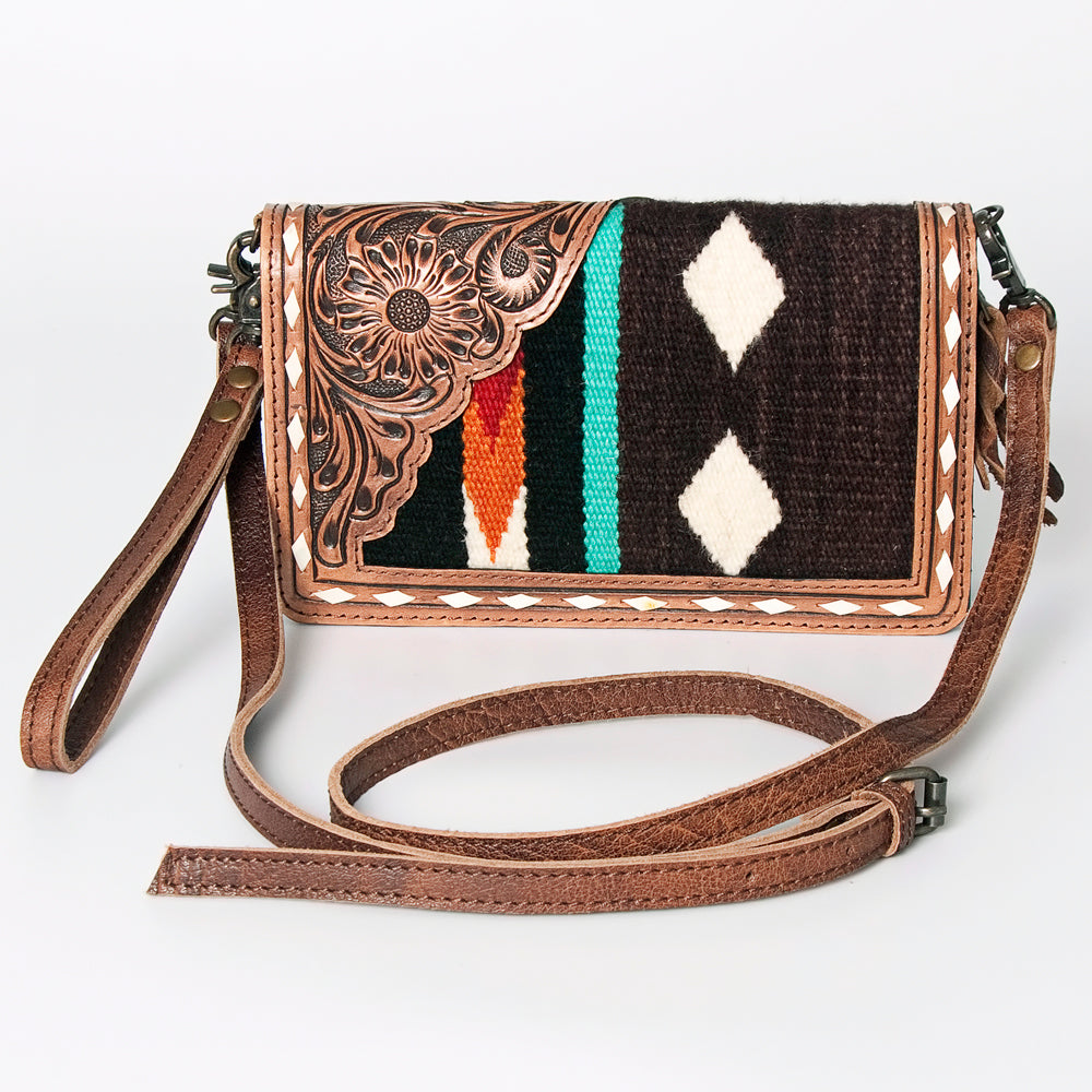 American Darling Small Cross body Bag for Women, Hand Tooled Floral Leather, Woven Saddle Blanket, Genuine Leather Purse