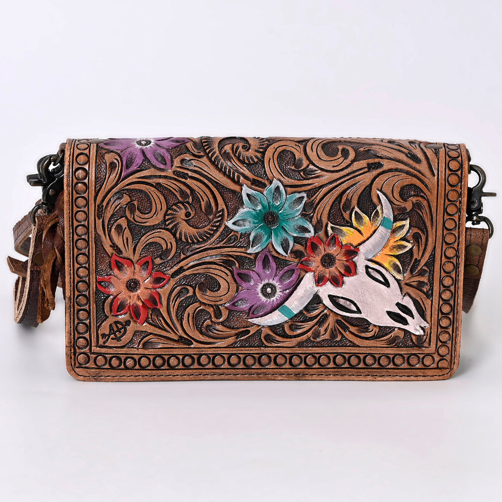 American Darling Small Cross body Bag for Women, Hand Tooled Floral Leather, Woven Saddle Blanket, Genuine Leather Purse