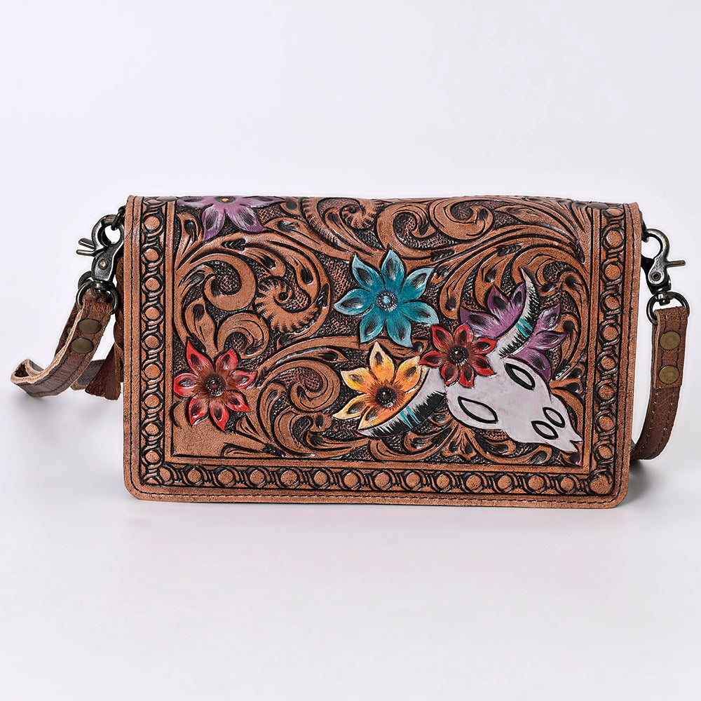 American Darling Small Cross body Bag for Women, Hand Tooled Floral Leather, Woven Saddle Blanket, Genuine Leather Purse