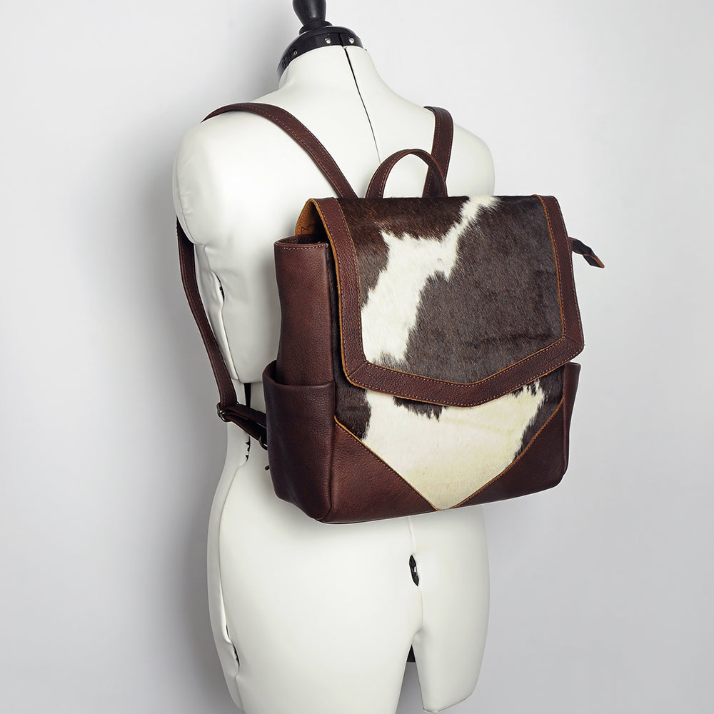 American Darling Backpack for Women, Hand Tooled Floral Leather, Hair-On Cowhide, Woven Saddle Blanket, Genuine Leather