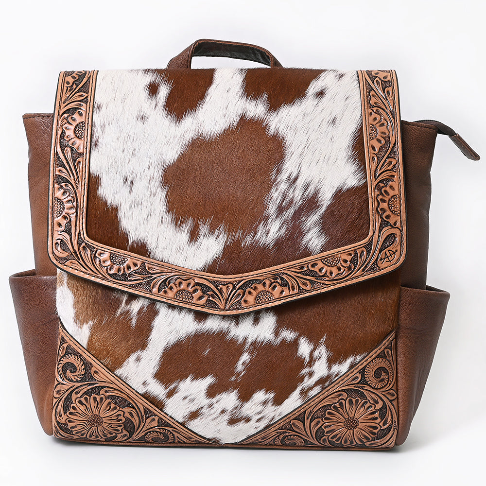 American Darling Backpack for Women, Hand Tooled Floral Leather, Hair-On Cowhide, Woven Saddle Blanket, Genuine Leather