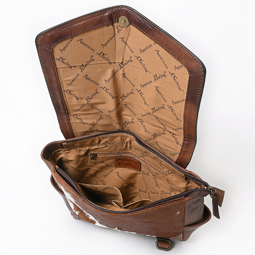 American Darling Backpack for Women, Hand Tooled Floral Leather, Hair-On Cowhide, Woven Saddle Blanket, Genuine Leather