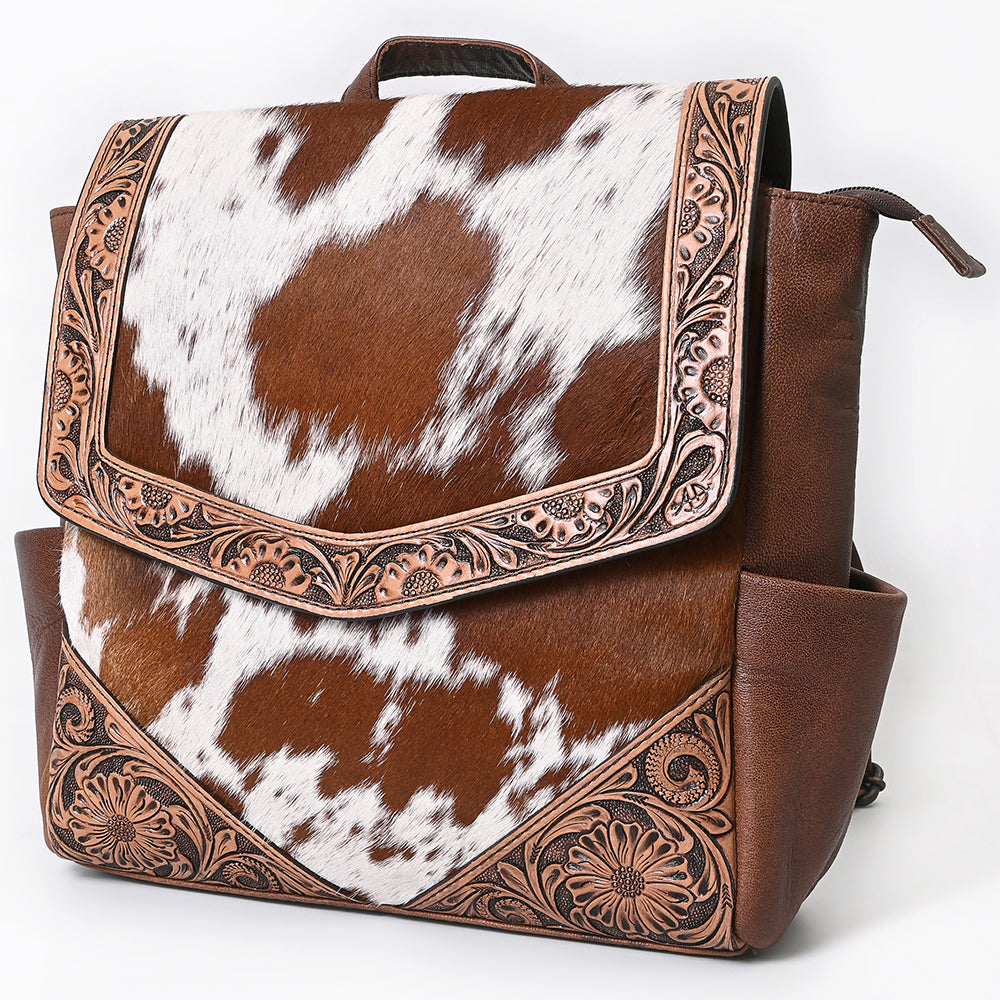 American Darling Backpack for Women, Hand Tooled Floral Leather, Hair-On Cowhide, Woven Saddle Blanket, Genuine Leather