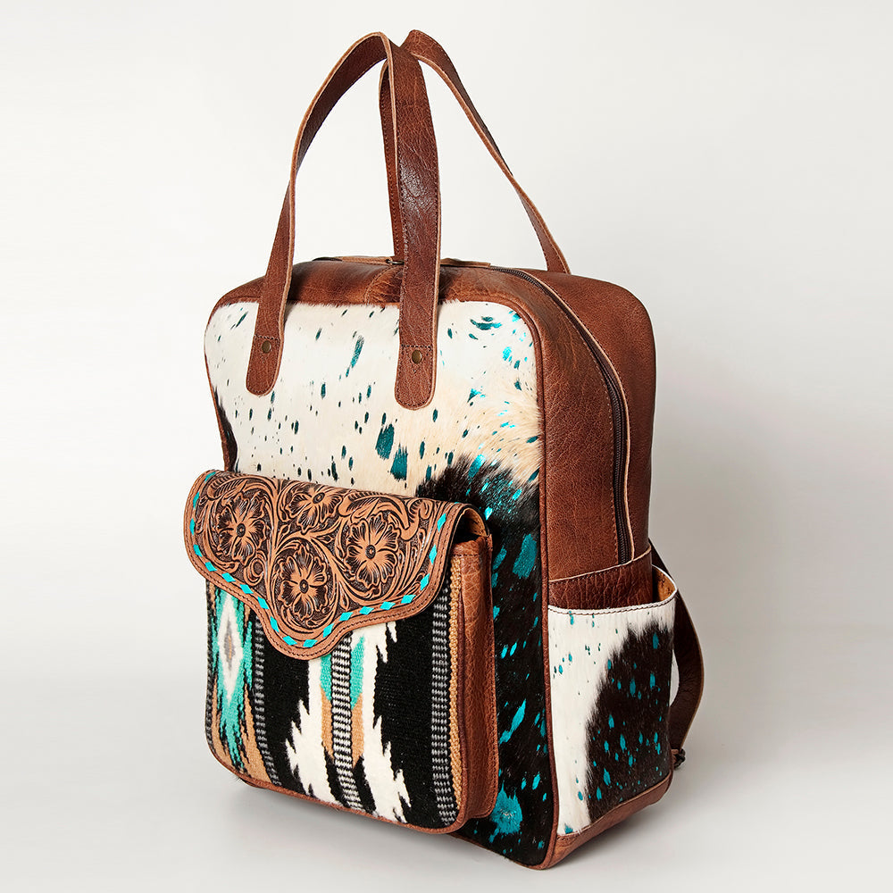 American Darling Backpack, Hand Tooled Floral Leather, Hair-On Cowhide & Woven Saddle Blanket, Western Style Genuine Leather