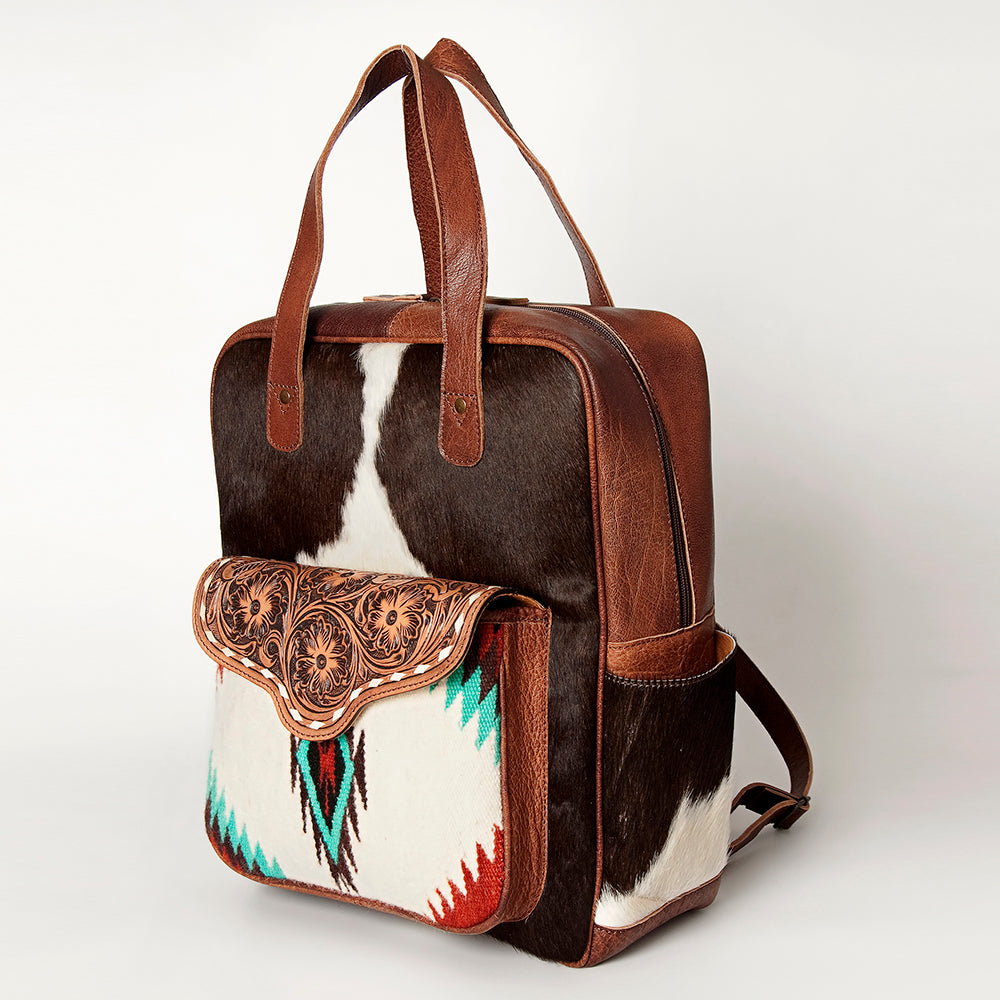 American Darling Backpack, Hand Tooled Floral Leather, Hair-On Cowhide & Woven Saddle Blanket, Western Style Genuine Leather