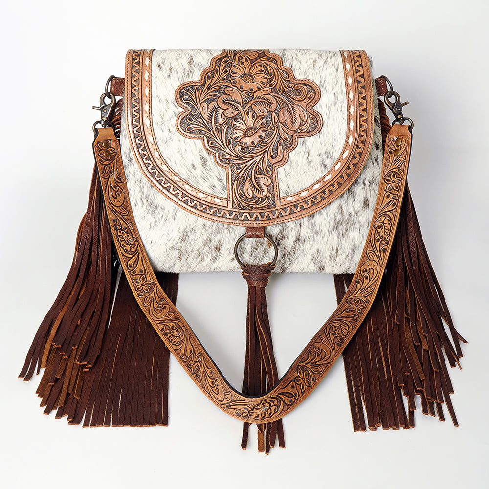 American Darling Hand-Tooled Hair-On Genuine Leather Messenger Bag