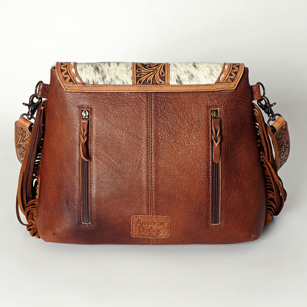 American Darling Hand-Tooled Hair-On Genuine Leather Messenger Bag