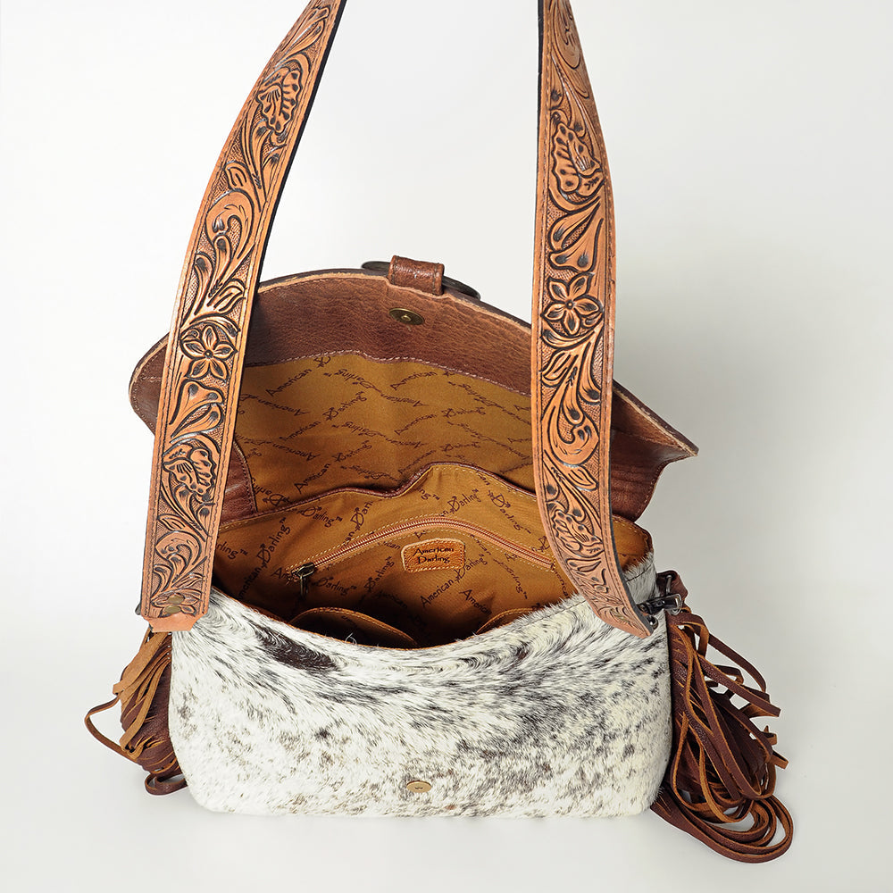 American Darling Hand-Tooled Hair-On Genuine Leather Messenger Bag