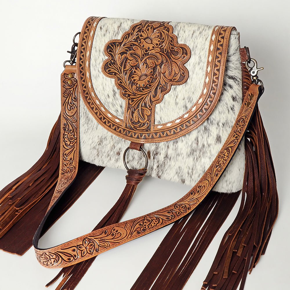 American Darling Hand-Tooled Hair-On Genuine Leather Messenger Bag