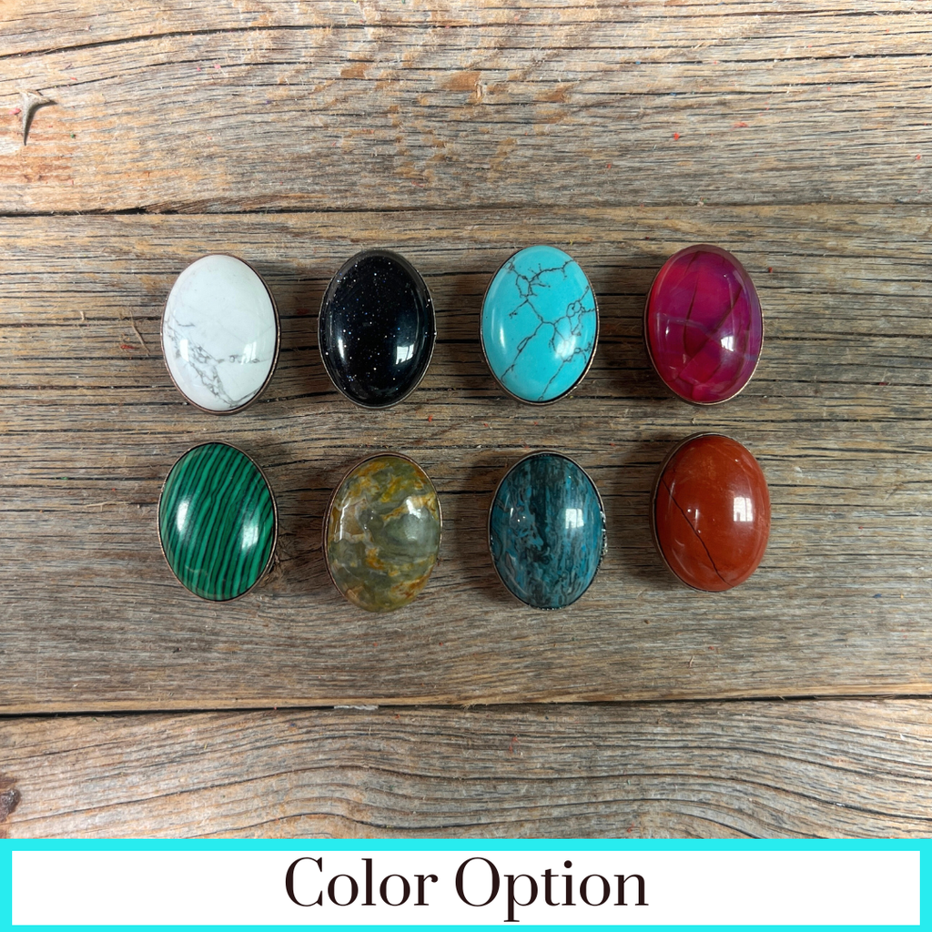 1" Oval Cabochon Stone Concho - Turquoise, Fuchsia, Rust, Blue, Sage, Lapis, White, Green