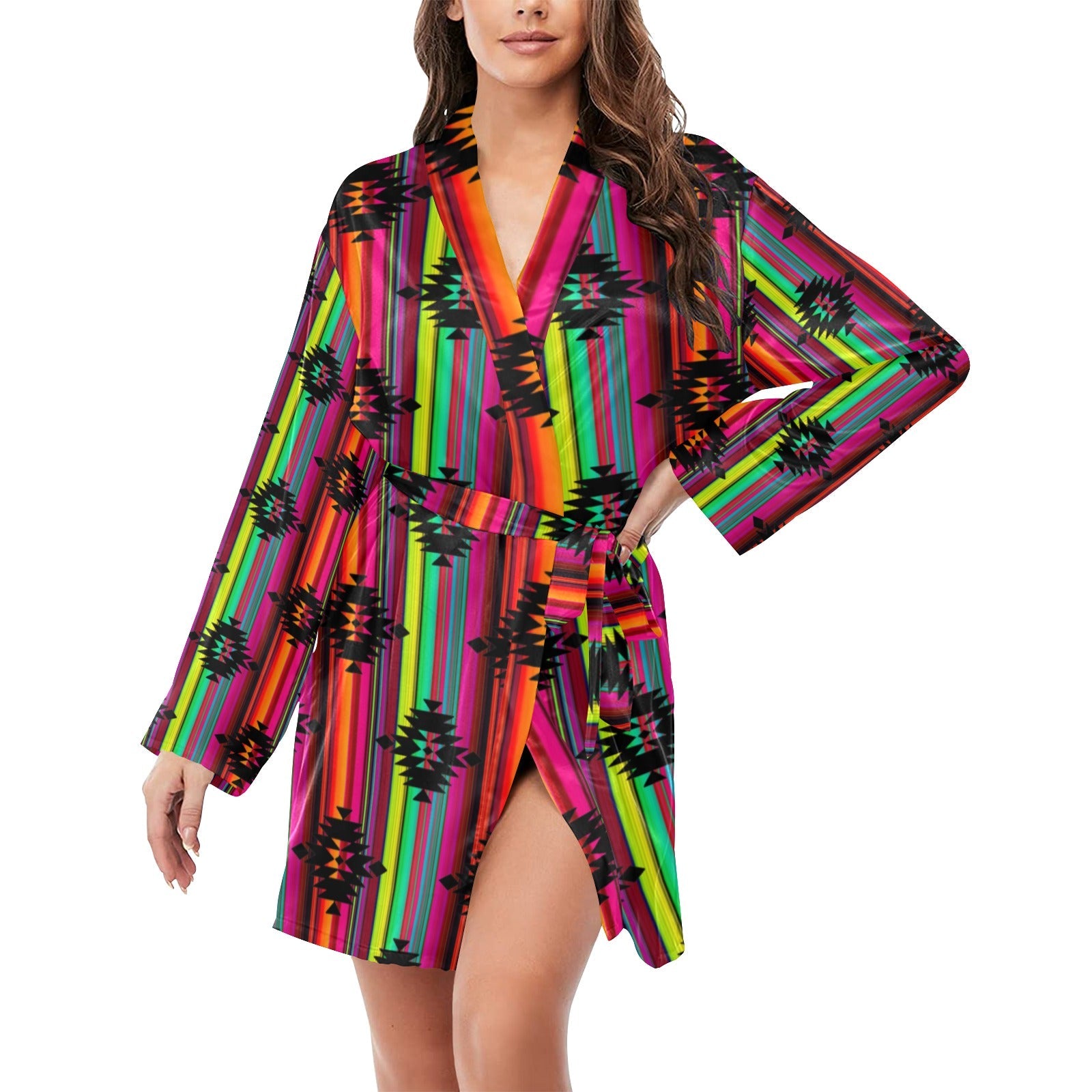 Baha Ranch Neon Aztec Women's Long Sleeve Belted Satin Feel Dressing Lounge Robe by Baha Ranch Western Wear