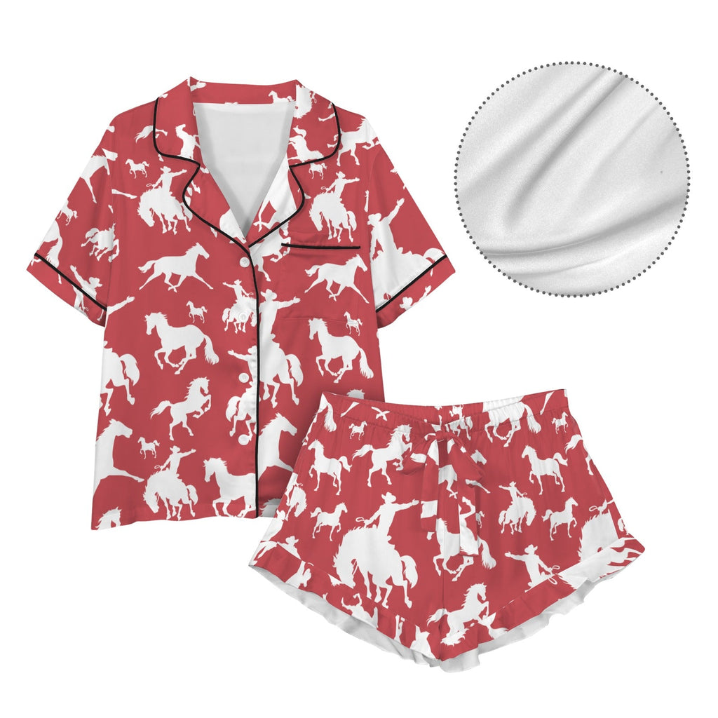 Baha Ranch Red Bronc Satin Ruffle Western Pajama Set by Baha Ranch Western Wear - product image 4