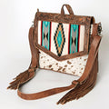 American Darling Messenger Bag for Women, Hand Tooled Floral Leather, Hair-On Cowhide, Saddle Blanket, Genuine Western Leather