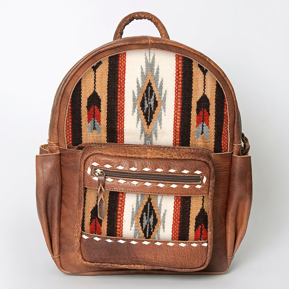 American Darling Backpack for Women, Hand Woven Saddle Blanket, Western Style Genuine Leather, Buck Stitched Travel Bag