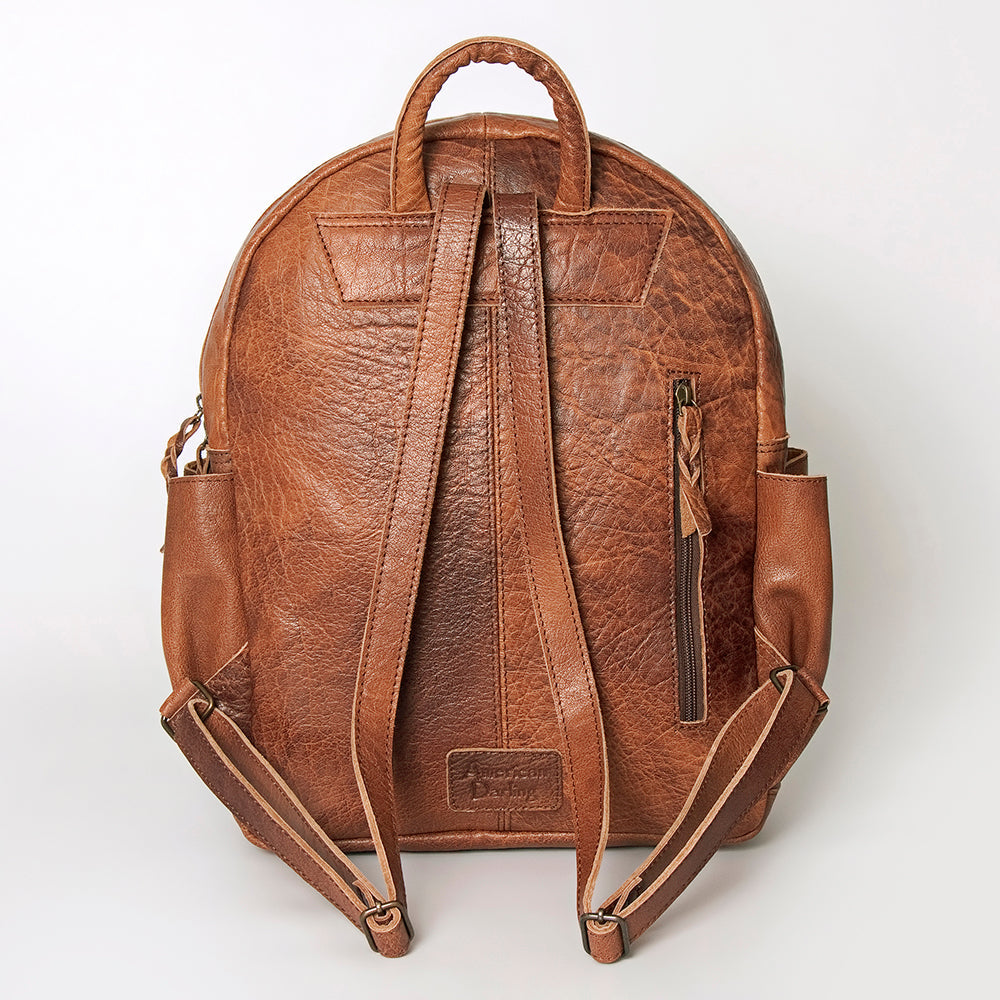 American Darling Backpack for Women, Hand Woven Saddle Blanket, Western Style Genuine Leather, Buck Stitched Travel Bag