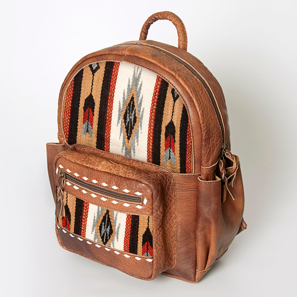American Darling Backpack for Women, Hand Woven Saddle Blanket, Western Style Genuine Leather, Buck Stitched Travel Bag