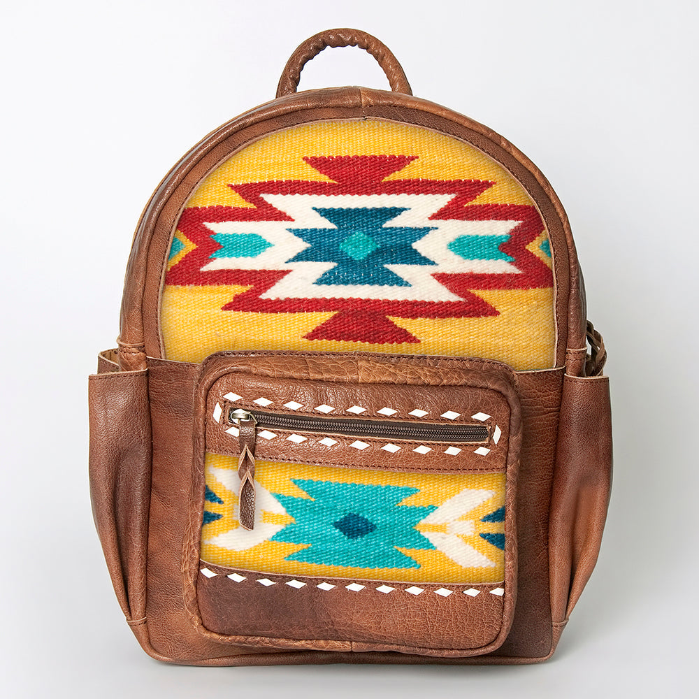American Darling Backpack for Women, Hand Woven Saddle Blanket, Western Style Genuine Leather, Buck Stitched Travel Bag