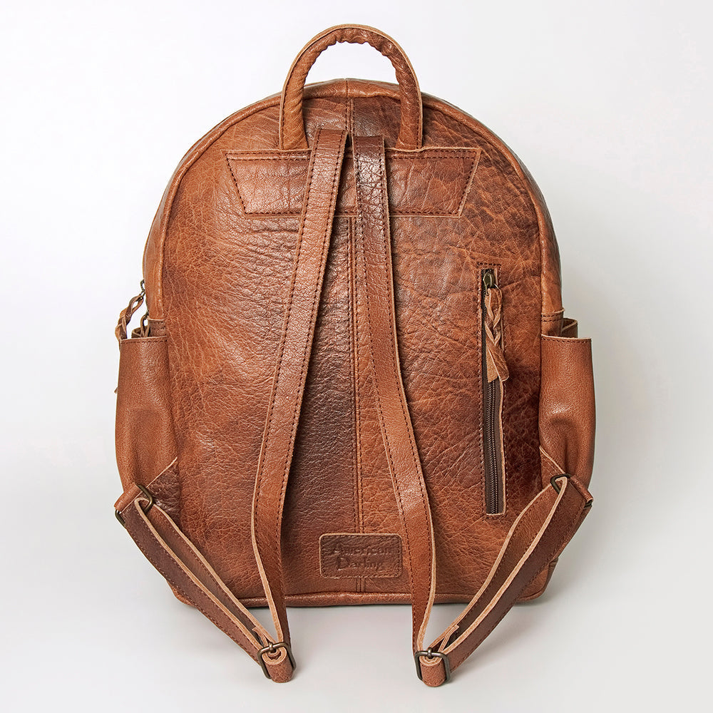 American Darling Backpack for Women, Hand Woven Saddle Blanket, Western Style Genuine Leather, Buck Stitched Travel Bag