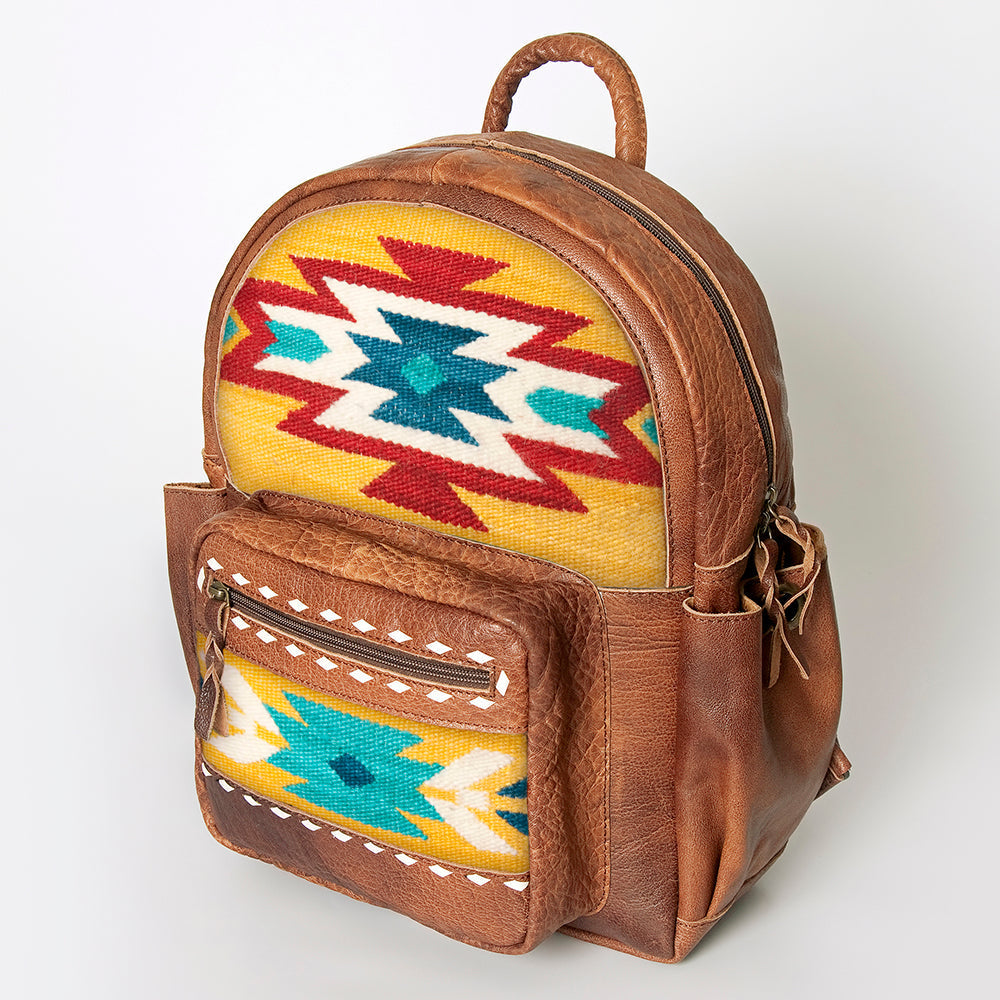 American Darling Backpack for Women, Hand Woven Saddle Blanket, Western Style Genuine Leather, Buck Stitched Travel Bag