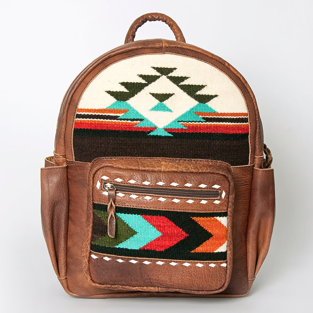 American Darling Backpack for Women, Hand Woven Saddle Blanket, Western Style Genuine Leather, Buck Stitched Travel Bag
