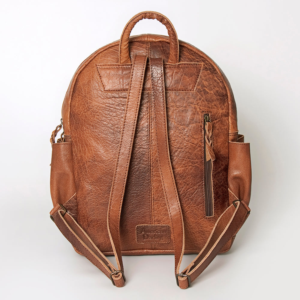 American Darling Backpack for Women, Hand Woven Saddle Blanket, Western Style Genuine Leather, Buck Stitched Travel Bag
