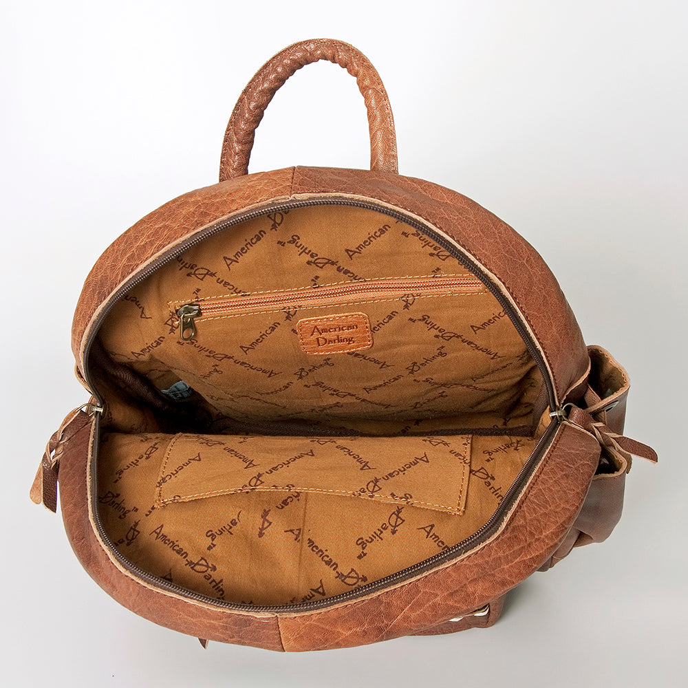American Darling Backpack for Women, Hand Woven Saddle Blanket, Western Style Genuine Leather, Buck Stitched Travel Bag