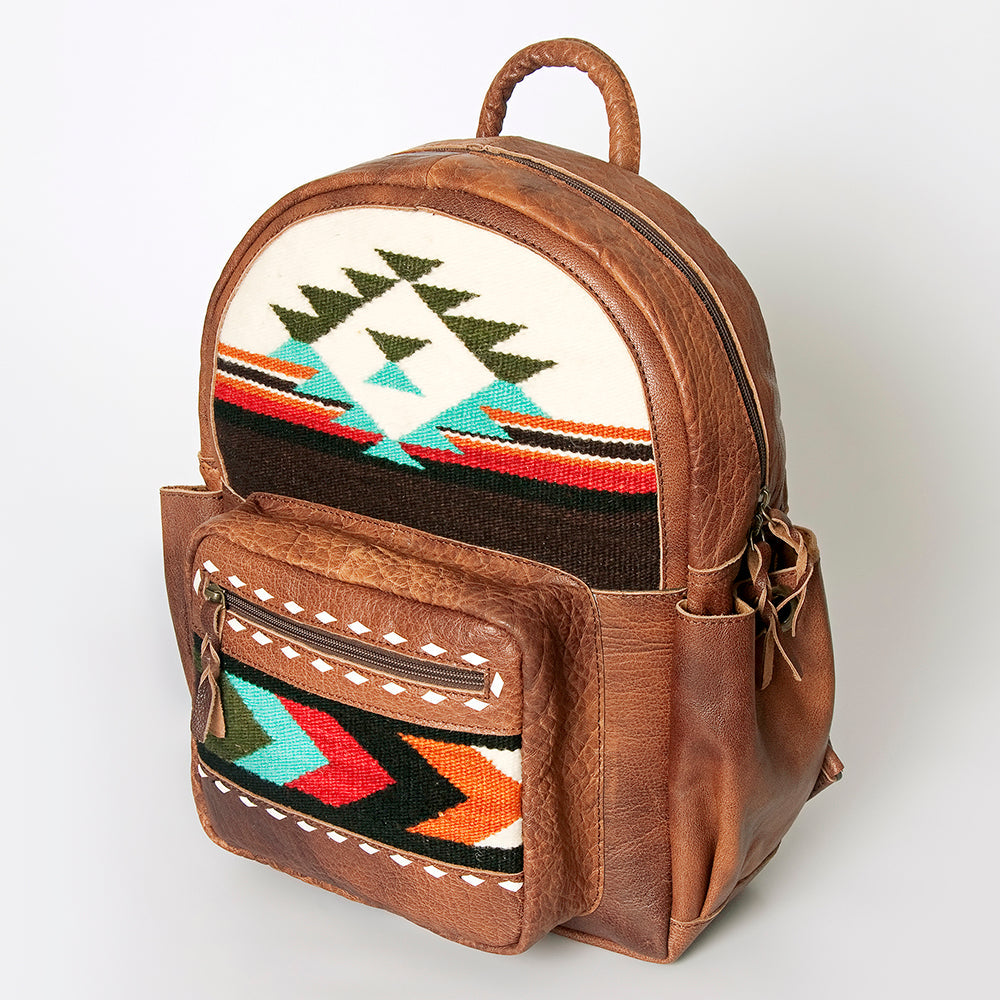 American Darling Backpack for Women, Hand Woven Saddle Blanket, Western Style Genuine Leather, Buck Stitched Travel Bag