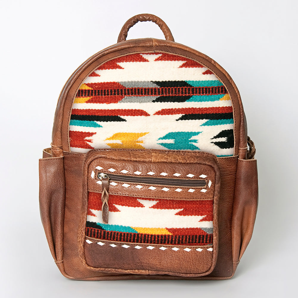 American Darling Backpack for Women, Hand Woven Saddle Blanket, Western Style Genuine Leather, Buck Stitched Travel Bag