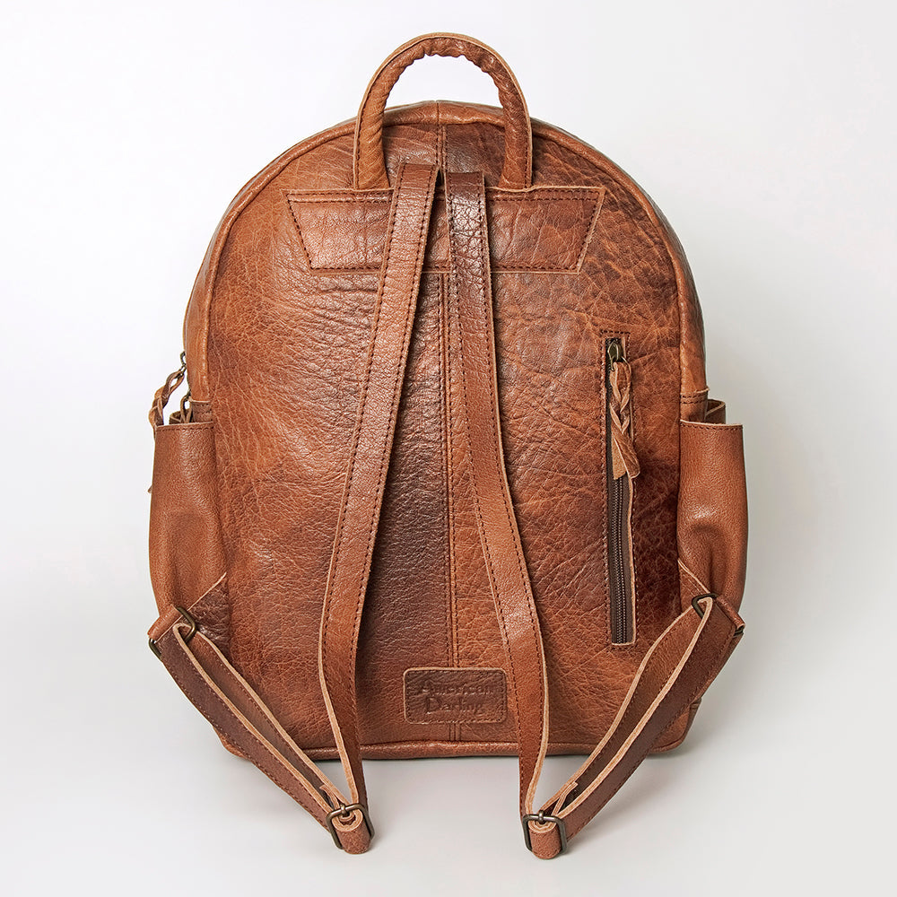American Darling Backpack for Women, Hand Woven Saddle Blanket, Western Style Genuine Leather, Buck Stitched Travel Bag