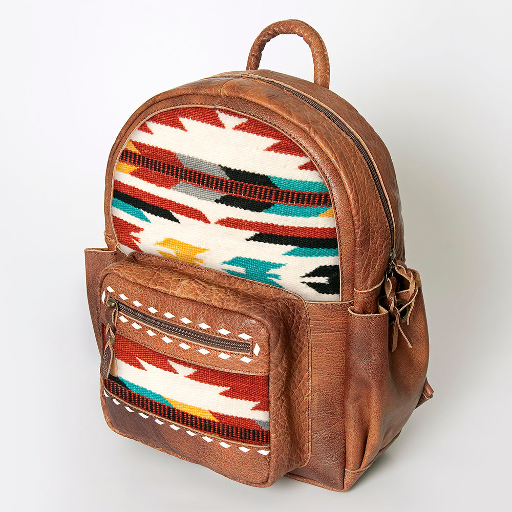 American Darling Backpack for Women, Hand Woven Saddle Blanket, Western Style Genuine Leather, Buck Stitched Travel Bag