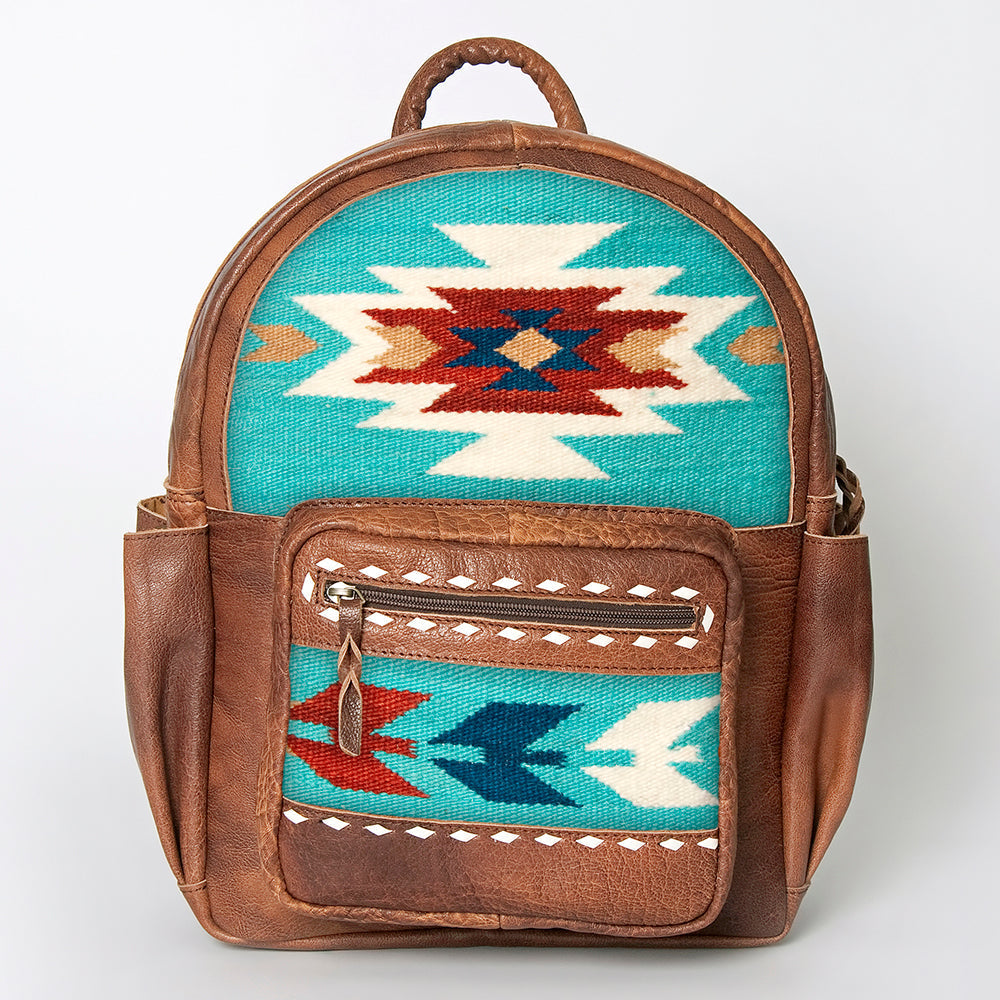 American Darling Backpack for Women, Hand Woven Saddle Blanket, Western Style Genuine Leather, Buck Stitched Travel Bag