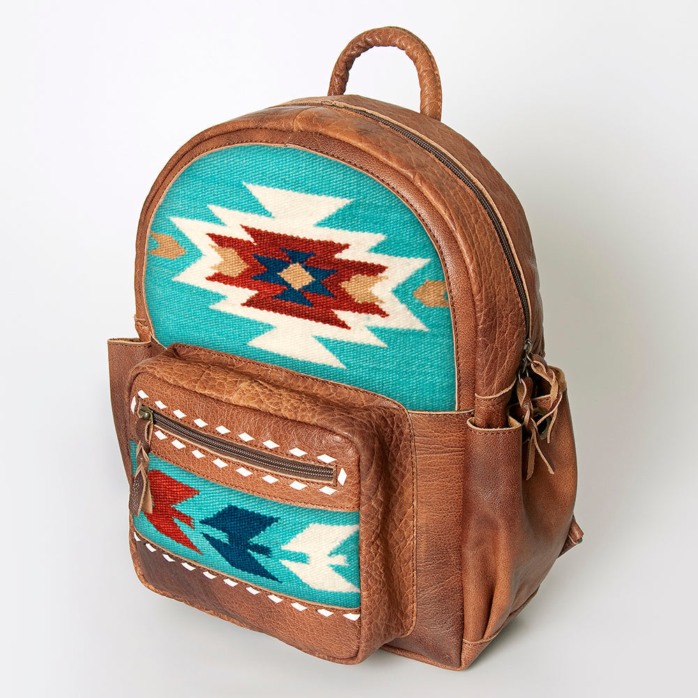 American Darling Backpack for Women, Hand Woven Saddle Blanket, Western Style Genuine Leather, Buck Stitched Travel Bag