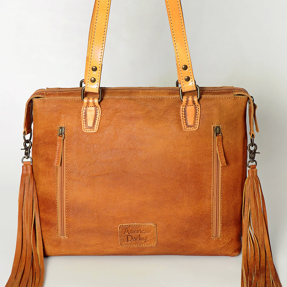 American Darling Tote Bag for Women, Hand Tooled Floral Leather, Hand Woven Saddle Blanket, Fringed Western Purse