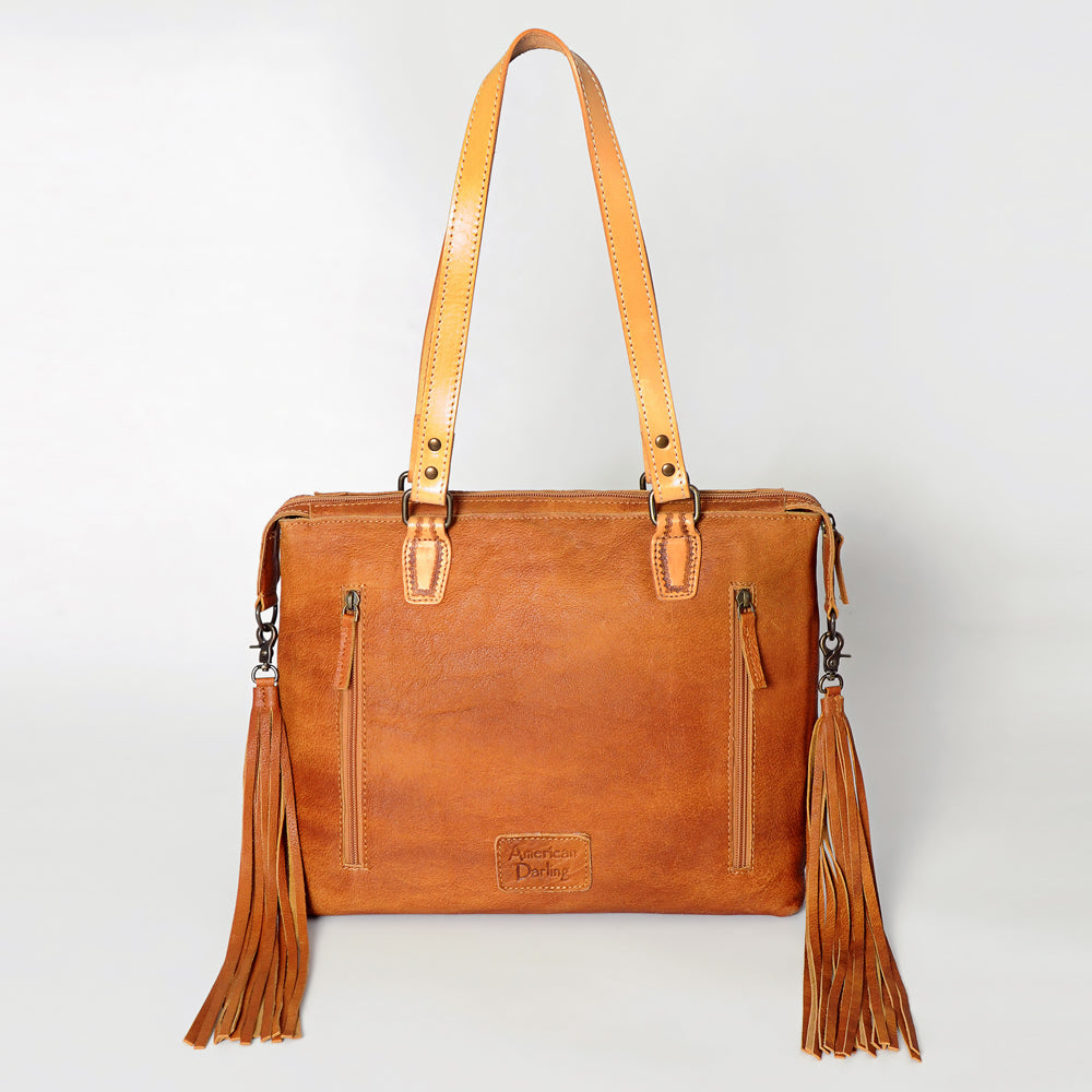 American Darling Tote Bag for Women, Hand Tooled Floral Leather, Hand Woven Saddle Blanket, Fringed Western Purse