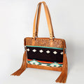 American Darling Tote Bag for Women, Hand Tooled Floral Leather, Hand Woven Saddle Blanket, Fringed Western Purse