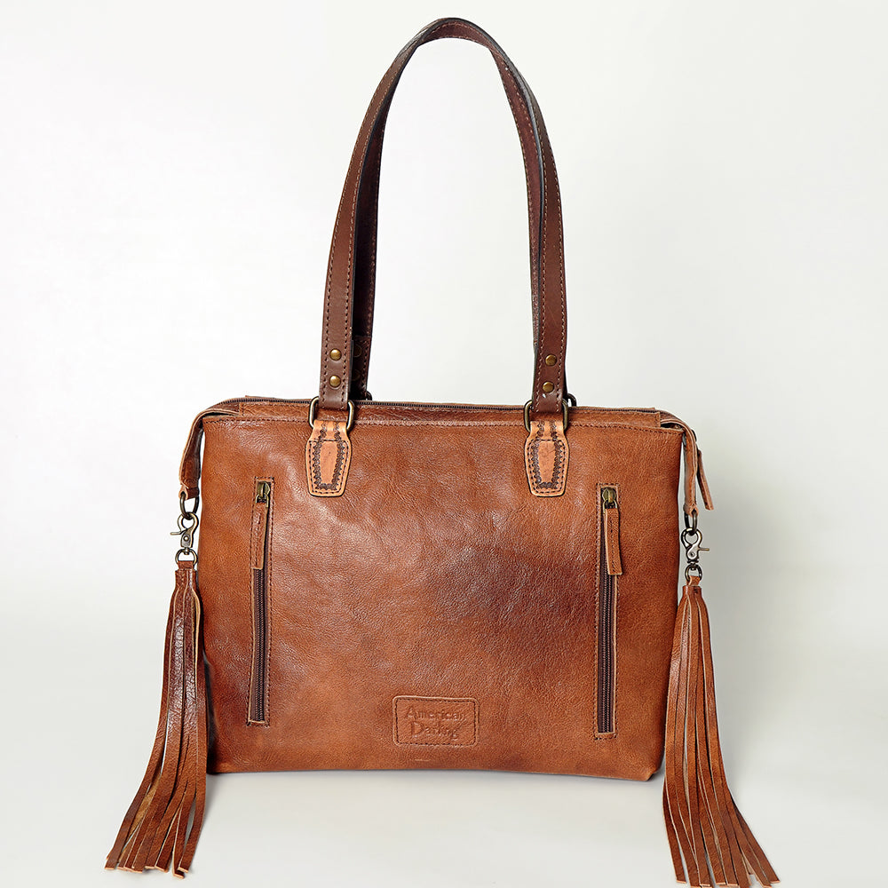American Darling Tote Bag for Women, Hand Tooled Floral Leather, Hand Woven Saddle Blanket, Fringed Western Purse