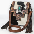 American Darling Messenger Bag for Women, Hand Tooled Floral Leather, Hair-On Cowhide, Woven Saddle Blanket, Genuine Leather
