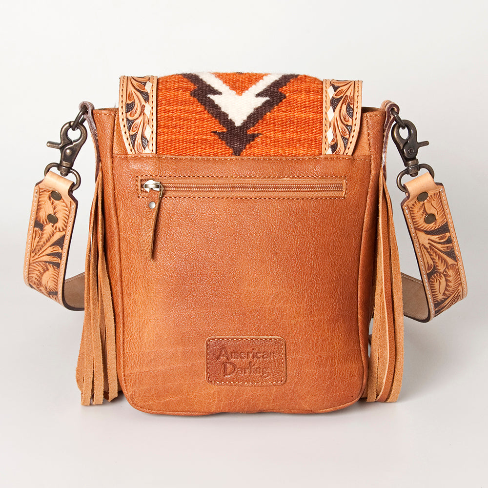 American Darling Messenger Bag for Women, Hand Tooled Floral Leather, Hair-On Cowhide, Woven Saddle Blanket, Genuine Leather