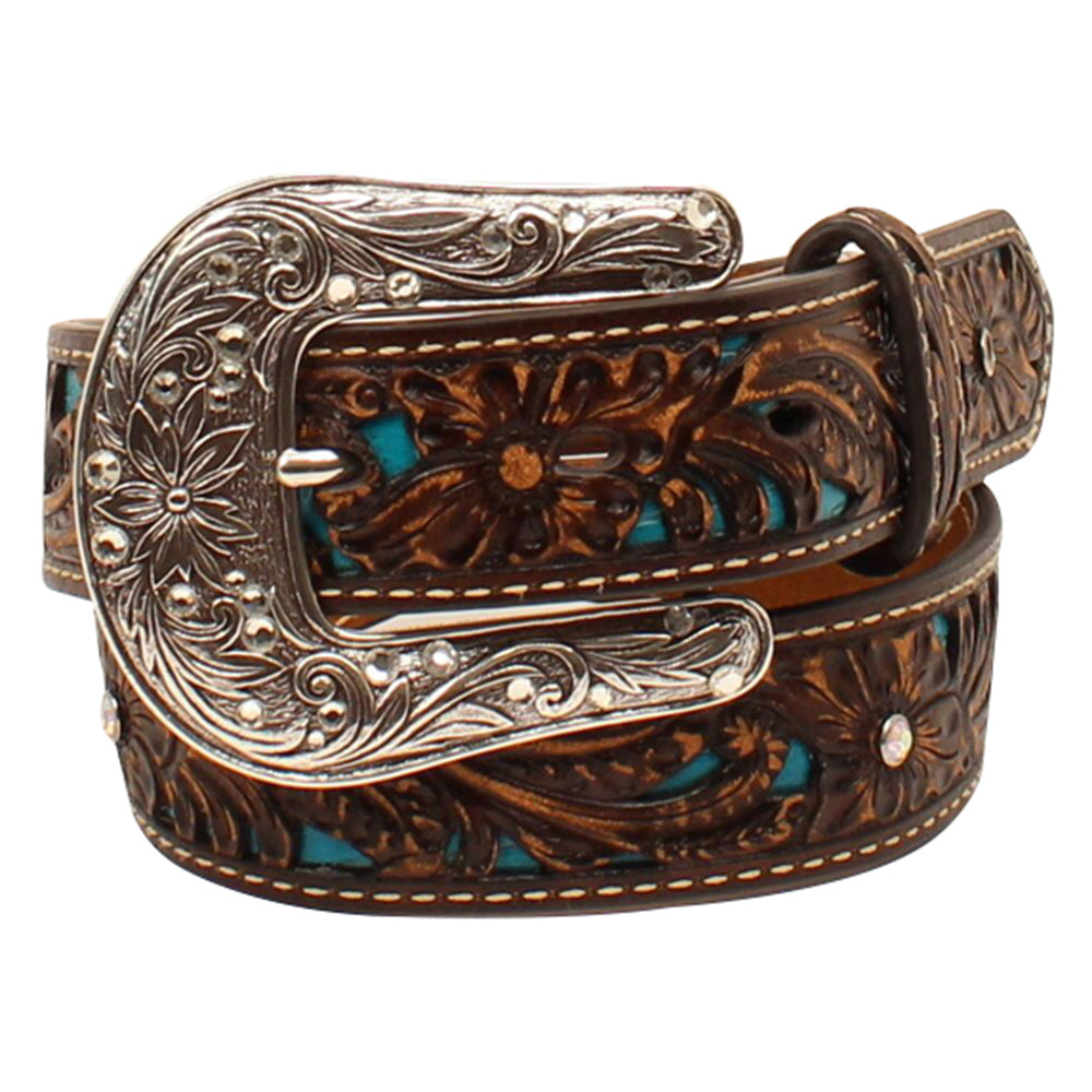 20" Ariat Girls Rhinestone Sparkly Floral Leather Belt
