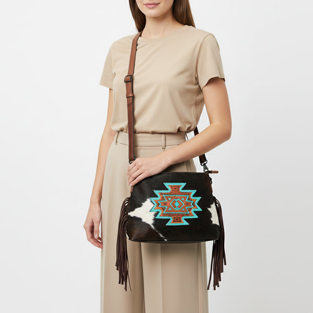 American Darling Crossbody Hand Tooled Hair-On Genuine Leather Women Bag Western Handbag Purse
