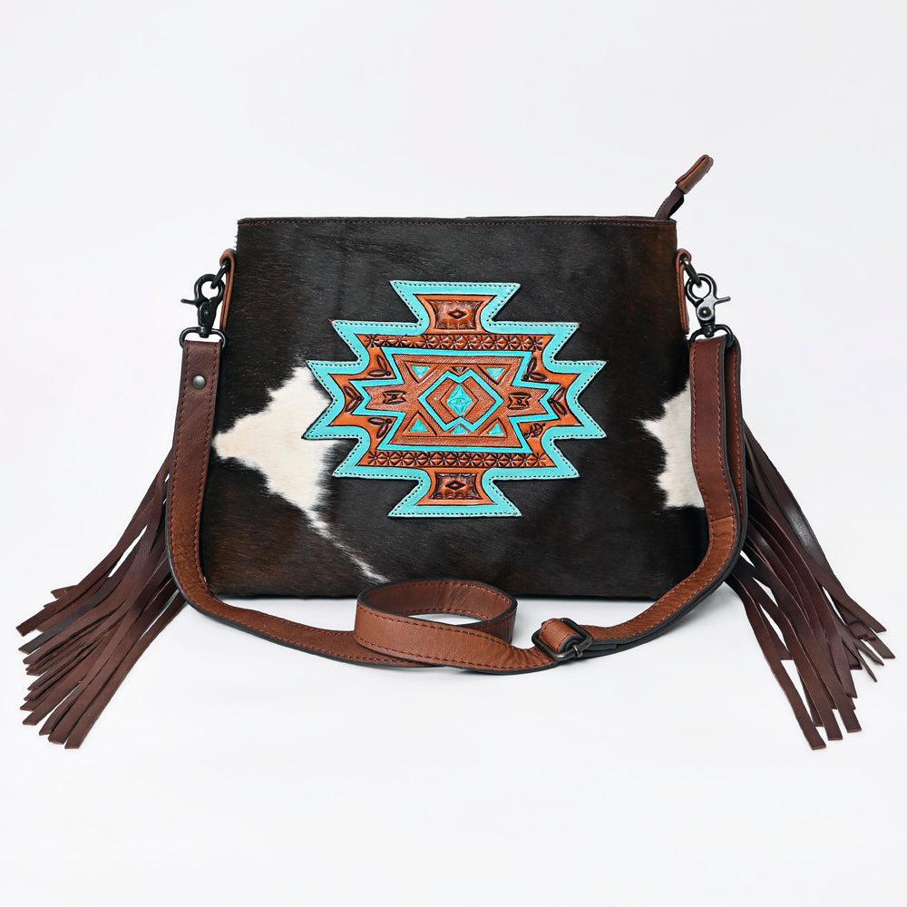 American Darling Hand-Tooled Hair-On Genuine Leather Crossbody Bag