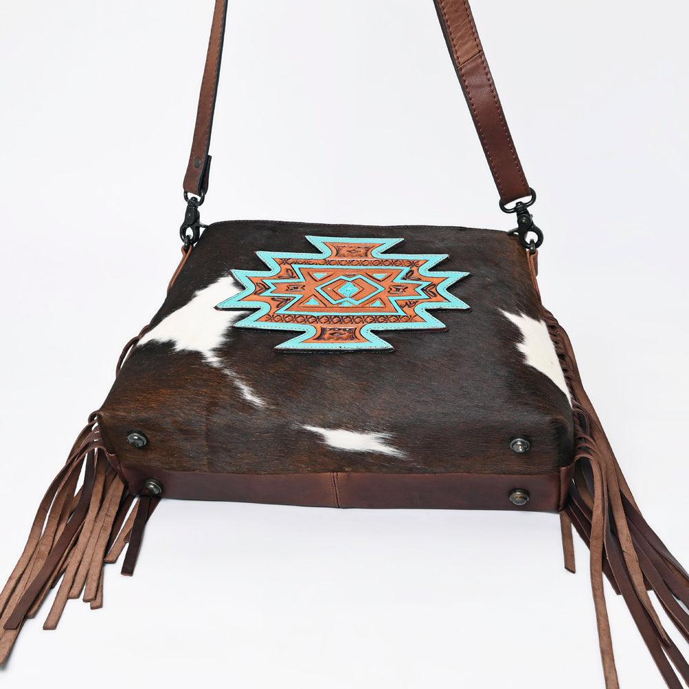 American Darling Hand-Tooled Hair-On Genuine Leather Crossbody Bag