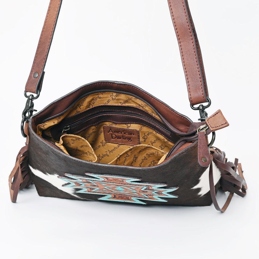 American Darling Hand-Tooled Hair-On Genuine Leather Crossbody Bag