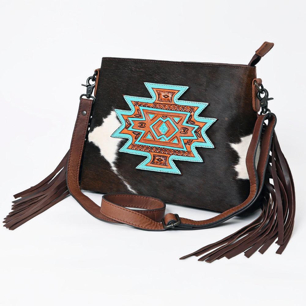 American Darling Hand-Tooled Hair-On Genuine Leather Crossbody Bag