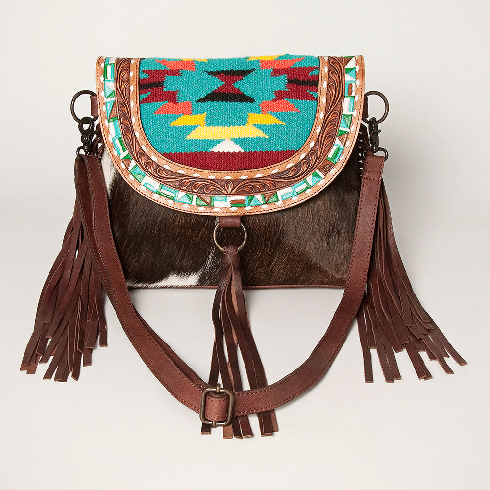 American Darling Hand-Tooled Saddle Blanket Hair-On Leather Messenger Bag