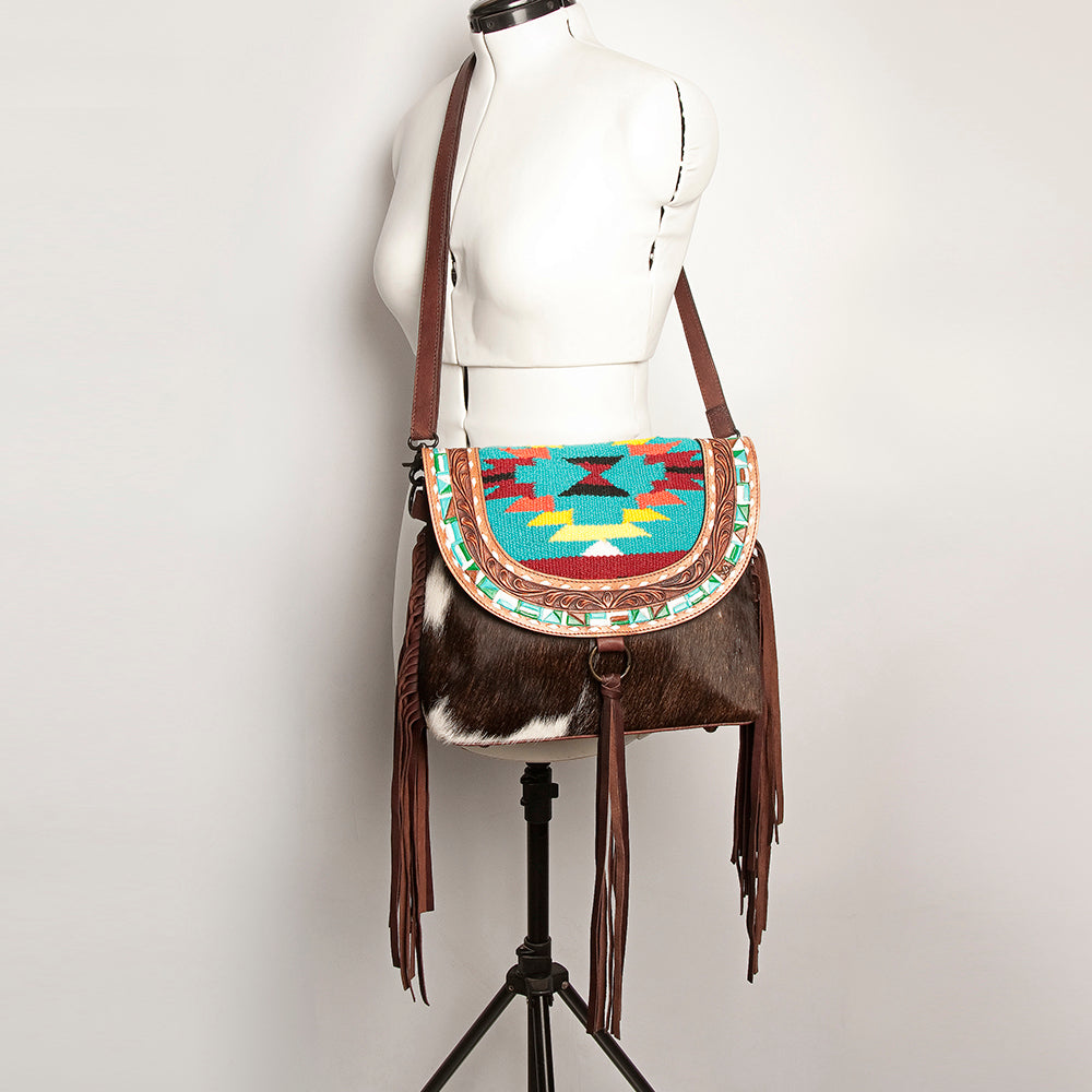 American Darling Hand-Tooled Saddle Blanket Hair-On Leather Messenger Bag