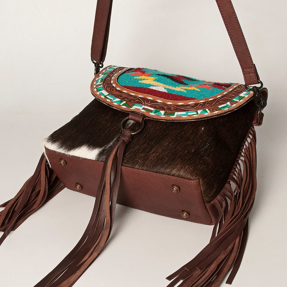 American Darling Hand-Tooled Saddle Blanket Hair-On Leather Messenger Bag