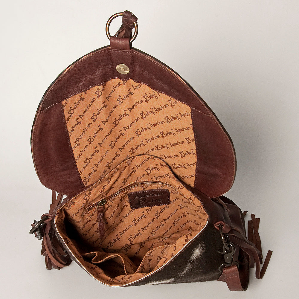 American Darling Hand-Tooled Saddle Blanket Hair-On Leather Messenger Bag